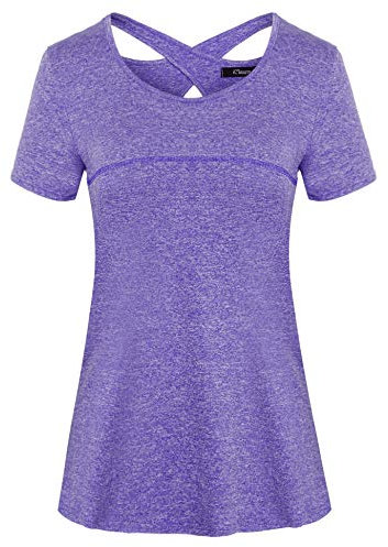 iClosam Maglietta da donna a maniche corte per yoga, corsa, abbigliamento atletico, casual, tunica da allenamento, Viola 3., L