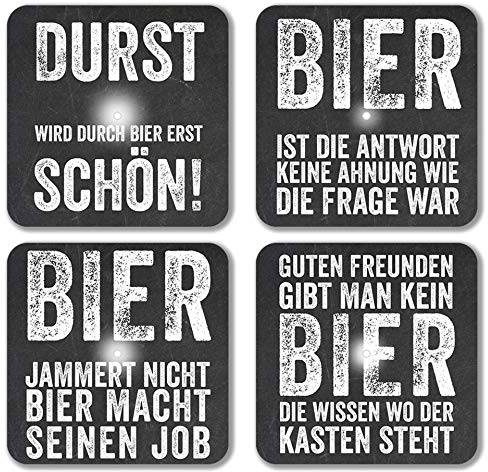 Interluxe LED Untersetzer 4er Set - Bier - Vier leuchtende Bierdeckel mit lustigen Sprüchen