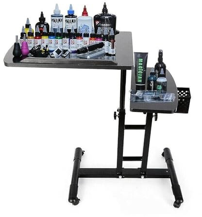 CNCEST Estación de trabajo portátil móvil para tatuajes, reposabrazos, mesa de trabajo con ruedas universales, altura ajustable (estación de trabajo de tatuaje)
