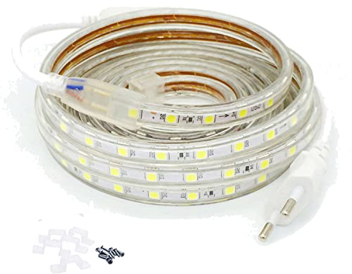 FOLGEMIR 25m Kalt Weiß LED Band, 220V 230V Lichtleiste, 60 Leds/m Strip, IP65 Lichtschlauch, milde Hintergrundbeleuchtung