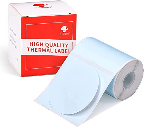 Phomemo M110 Runder Etiketten für M200 M220 M120 M110 M221 Etikettendrucker Etiketten – 50 x 50 mm – Rundes Thermoetikett für Barcode-Etiketten, DIY-Logo-Design,140 Etiketten/1 Rolle -hellblau