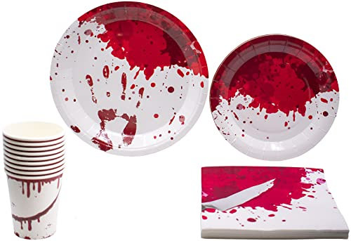 Bloody Halloween Tableware Pack: Disposable Paper Plates, Napkins and Cups Set for 20
