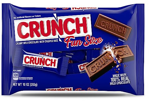 Crunch Fun Size Candy Bars, Creamy Milk Chocolate With Crisped Rice, Individually Wrapped Candy, Shareable Pack, 10 Oz