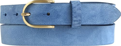 BELTINGER Damen-Gürtel aus weichem Vollrindleder Vintage-Look 3 cm | Leder-Gürtel für Damen 30mm | Schmaler Gürtel Used-Look mit goldener Gürtelschnalle | Blau 110cm
