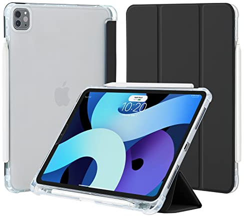 4UBonLife Funda para iPad Pro 11 Pulgadas 2022/2021/2020/2018 (4.ª 3.ª 2.ª 1.ª Generación), Cubierta Cover de TPU Suave, Carcasa Delgada con Portalápiz Compatible con Carga de Pencil 2, Negro