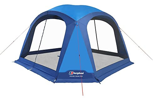 Berghaus Dome Shelter with 4 Doors with Mesh Windows & Durable Steel Frame, Waterproof & Durable Large Gazebo, Ideal for Camping, Garden Parties and Outdoor Events, 6000mm HH, Blue