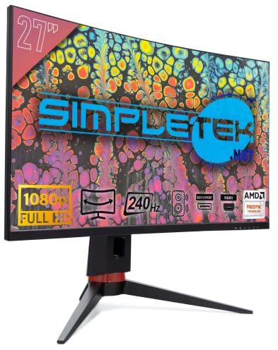 SIMPLETEK 27 Zoll gebogener Monitor, FHD, 240 Hz, 1920 x 1080 px, Freesync, Overboost | Schwarz, RGB LED auf der Rückseite