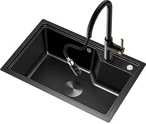 Lavello da Cucina Lavelli da bar da cucina, lavello da bar in pietra di quarzo, con rubinetto e filtro Lavello di preparazione a vasca singola nero, installazione a incasso o sottopiano, facile da pu