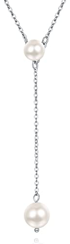 PRAYMOS Perlenkette für Frauen Sterling Silber Zierliche Perlenkette Lange geschichtete Perlen Halskette Perlenschmuck Geschenke…