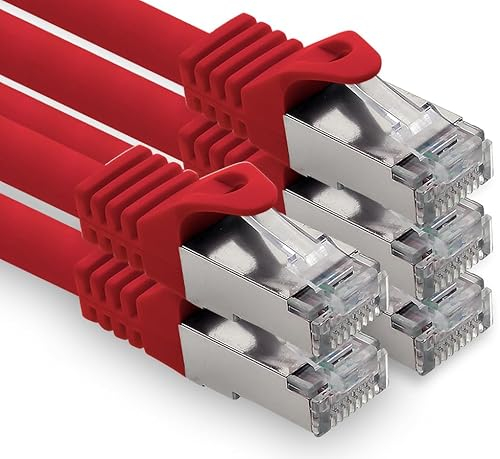 freiwerk 1,0 m - rouge - 5 pièces câble réseau CAT.7 câble de raccordement Ethernet Lan S-FTP LSZH PIMF 10GB s prise RJ45 Cat6a