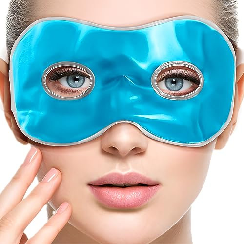 Albert Austin Cooling Eye Mask for Puffy Eyes Reversible Soft Plush Cold Eye Mask Relieves Sinus Pain Headache Migraine Reusable Hot Cold Therapy (Shinny Blue)