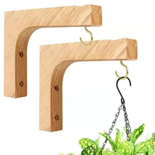 Morkite 2 supporti da parete in legno – supporto per piante, lanterna, gancio da parete, supporto per fioriera, forma sospesa (lunghezza