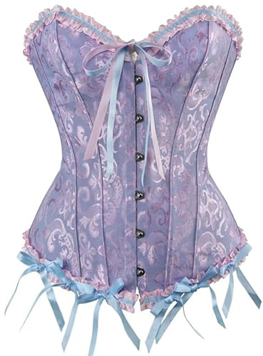 Springcmy Women Plus Size Corset Tops Boned Overbust Bustier Shapewear Lingerie Floral Lace Up Furry Trim Push Up Santa Christmas Costume