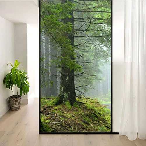 Acmore Statisch haftende Fensterfolie, Sichtschutz, Wärmeregulierung, Anti-UV-Schutz, Fensteraufkleber, natürliche Landschaft, Wald, 2 dekorative mattierte Fensterfolie, 120 x 200 cm (B x H)