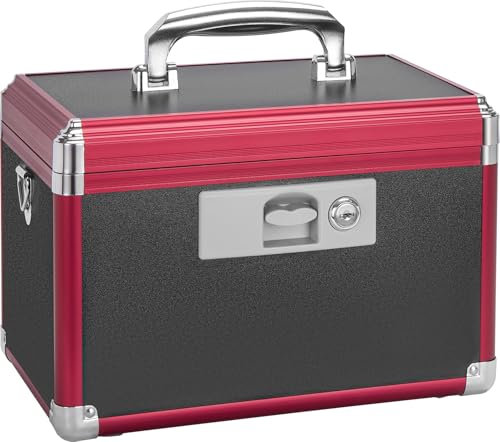 GODLONSEN Medicine Storage Box, 13.4''x 7.6''x 8.2'', Lockable Medicine Box, Portable Medication Box with Key Lock & Removable Tray, Lock Box for Medication, Snacks and Electronics, Black-Red, Large