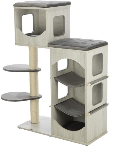 TRIXIE Maison de Jeu pour Chat Adriano 118 cm en Gris - Arbre à Chat à Plusieurs étages avec des grottes pour Chats et différentes possibilités de Couchage, Tour à Chat Moderne - 44466