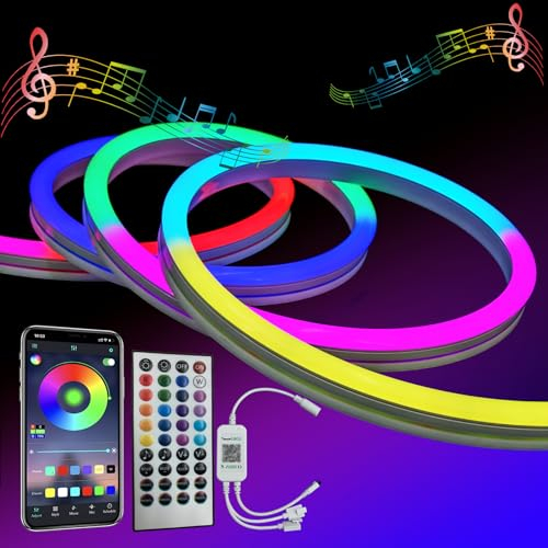 MMEEVT 3M RGBIC Neon Led Strip mit Musiksynchronisation, kreatives DIY Design, funktioniert mit Alexa und Google Assistant, Neon Led Strip für Wanddekoration im Spielzimmer