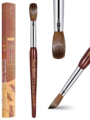 Shine Chance Acrylic Nail Art Brush - Size 16, 100% Pure Kolinsky Hair Oval Nail Brush for Professional Acrylic Application, DIY Home Salon