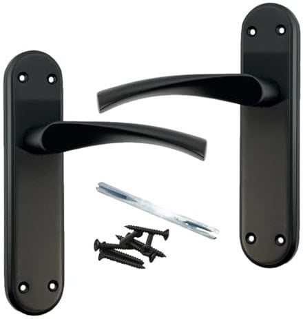Genova Door Handles Matt Black Twist Lever Latch on Modern Marina Backplate for Internal Wooden Doors