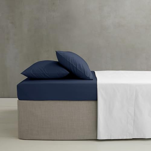 Catherine Lansfield Easy Iron Percale Combed Super King Fitted Sheet Navy Blue