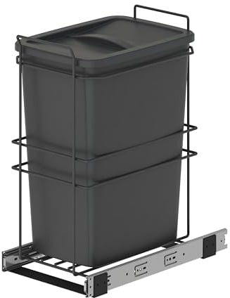 EMUCA - Contenedor de Reciclaje Mueble de Cocina, Cubos de Basura bajo Fregadero 35 L, fijación Inferior y extracción Manual, Plástico Gris Antracita