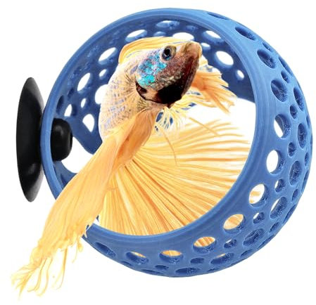 byMazy Cave Lounge, Hideout Fish Tank Ornament with Suction Cup for Betta, Fish and Shrimp to Swim-Through, Hide, Rest - Aquarium Decoration with Plant Holder (Baby Blue, Small)