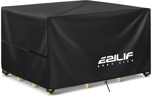 Ezilif Garden Furniture Covers Waterproof, 420D Oxford Garden Furniture Cover, Outdoor Patio/Rattan Furniture Covers Waterproof, Windproof, Anti-UV, Anti-tear for Garden Table Chair Sofa, 125x125x74cm