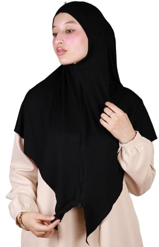 Lamis Hijab - Hijab zum Überziehen mit Reißverschluss ohne Nadeln für muslimische Frauen HE320, Schwarz , One size