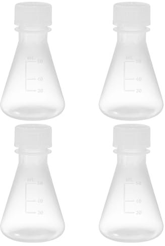 PATIKIL 4Pcs 50ml Plastic Erlenmeyer Flasks, Transparent, Narrow Mouth Graduated Flasks with Screw Cap for Lab Experiment Chemistry Science Study