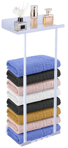 HONPHIER Towel Storage Racks Towel Rack Wall Mounted Adjustable Towel Rails 41-75 CM Bathroom Towel Holder Towel Storage Shelf With Hooks, No Drilling Or Drilling (White)