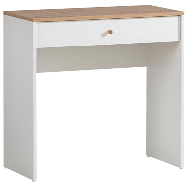 Lomadox Schminktisch mit Schublade weiß matt mit Eiche Frisiertisch Kosmetiktisch Schlafzimmer Ankleidezimmer Modern