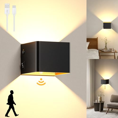 BENMA Akku LED Wandleuchte mit Bewegungssensor, 4000mAh Wandlampe innen, 3000K Warmweiß Wandleuchte Innen für Treppe Flur Wohnzimmer Schlafzimmer Garage
