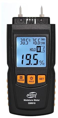 GM610 Humidimètre à bois polyvalent pour murs, bûches, bois de chauffage et matériaux de construction avec piles incluses