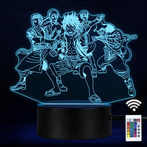 AMZFRRSM One Piece Luffy Nachtlicht 3d Illusion lampe Luffy Sanji Zoro Nami Kinder Touch Mit Fernbedienungnachttischlampe, roronoa Zoro Anime Merch Led Chreibtischlamp Gadget Weihnachtsgeschenke