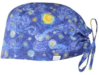 MEDIZAL FASHION - OP Haube mit Schnüren, Arzt Kostüm Zubehör Unisex, Hauben Stoff Wiederverwendbare, Krankenschwester Zubehör aus Baumwolle, Arzt Haube, Medizinische Kappe - Sternennacht