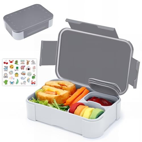 Bugucat Brotdose Kinder mit Fächern, 900ml Bento Box Kinder, Auslaufsicher Lunchbox, Brotbox für Kinder Erwachsene Kindergarten Schule Ausflüge, Mikrowelle/Spülmaschinenfest (Grau)