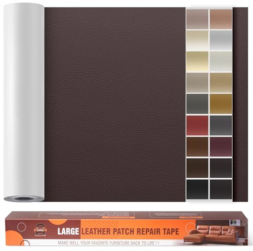 Leder Reparatur Set Dunkelbraun,OAZ Kunstleder Selbstklebend 90 x 200 cm,Kunstleder Reparaturset Leder Reparatur Patch Selbstklebende Lederflicken für Autositze Möbel Sofa Taschen