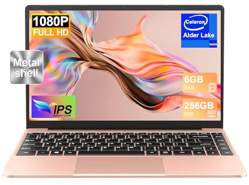 NOTODD Computer Portatile 14 Pollici 256GB SSD Supporto Estensione 1TB,Pc Portatile Win11 Celeron N4020 A Buon Mercato FHD 1080 5G WiFi BT4.2 include Mouse senza Fi&AZERTY Tastiera Copertina-Oro Rosa