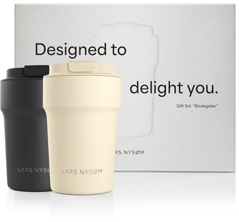LARS NYSØM Thermo Kaffeebecher to go Geschenkset - 2 x 380ml Thermobecher für Kaffee & Tee - Das auslaufsichere Coffee Mug Gift Set kommt in ansprechender Geschenkbox (Black/Beige)