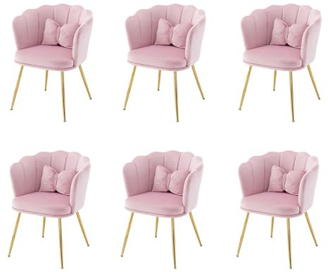 HAINEW Modern Loungesessel Relaxsessel Polsterstuhl mit Blumenförmige Rückenlehne und Armlehnen, Samt Esszimmerstuhl Lesesessel mit Gold Metallbeine und Kissen für Wohnzimmer Schlafzimmer (6, Rosa)