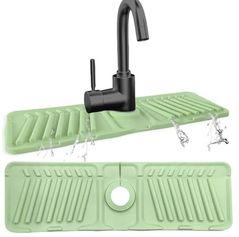 Echehi Tappetino per Rubinetto Cucina in Silicone, Paraspruzzi Lavello Cucina da 44 x 14 cm con Fori Tagliabili, Inclinazione di 7°, Design Pieghevole a 90°. Verde