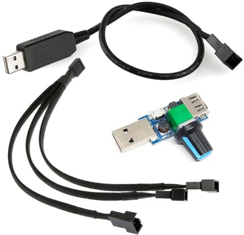 Guuzi Cable Conector de Ventilador de PC de 12V de alta Velocidad con Regulador y Divisor de Ventilador PWM de 3 vías, USB Macho a 4 pines/macho de 3 pines