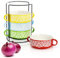 Acshio Set of 4 Ceramic Soup Bowls with Handles, 20 Oz Multicolor French Onion Soup Bowls with Organizer Rack, Stackable Soup Serving Crock for Beef Stew, Pasta, Cereal, Pot Pies