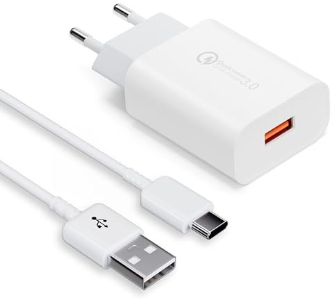 Caricatore USB Ricarica Rapida 18W Caricabatterie Alimentatore per Samsung Galaxy A16 A15 A14 A13 A25 A34 A35 A55 A56 S21 S20 S10 S9 S8, Xiaomi Redmi 10C Note 10 Pro Mi 8 Mi 9 con Cavi USB C 2M