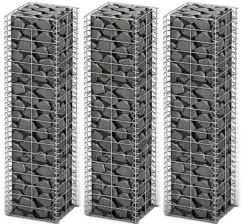wildzaun,hühnerzaun hoch,Gabionen-Set 3-tlg. Verzinkter Draht 25×25×100 cmGeeignet für Gärten, Zäune, Ästhetik