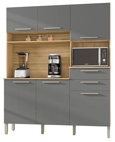 ACTUAL DIFFUSION Buffet de Cuisine 6 Portes 2 Tiroirs Chêne et Gris L 160.7 H 196 P 38.8 cm