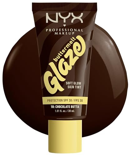 NYX Professional Makeup - Fond de Teint Hydratant SPF30 - Tenue Longue Durée Jusqu'à 12h - 93% d'Ingrédients Soin - Formule Vegan - Buttermelt Glaze Tint - Teinte : Chocolate Butta - 30ml