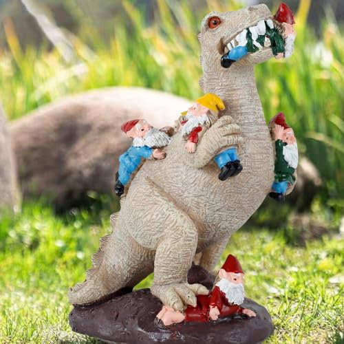 Gatphy Garden Gnome Statues, Weatherproof Garden Dinosaur Ornaments Dinosaur Eating Gnomes Garden Statue Ornaments Resin Garden Decorations Statue for Indoor Outdoor Patio Garden Decor (DinosaurA)