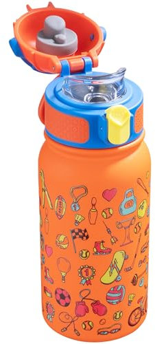 OLDLEY Botella de Agua Aislada para Niños 350ml/12oz, Termo de Acero Inoxidable, Doble Pared, Antifugas, Bonito, Pequeño, con Asa, Mantiene Bebidas Frías o Calientes para Niños, Niñas y Pequeños.