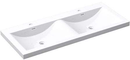 Mai & Mai Lavabo Empotrado Rectangular de Doble Seno 144x48x12 cm Blanco Mármol Fundido con 2 Orificios para Grifo y Rebosadero Colossum03